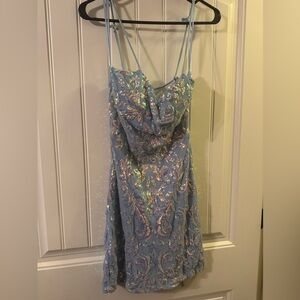 Blue Sequin Dress with Strappy Back